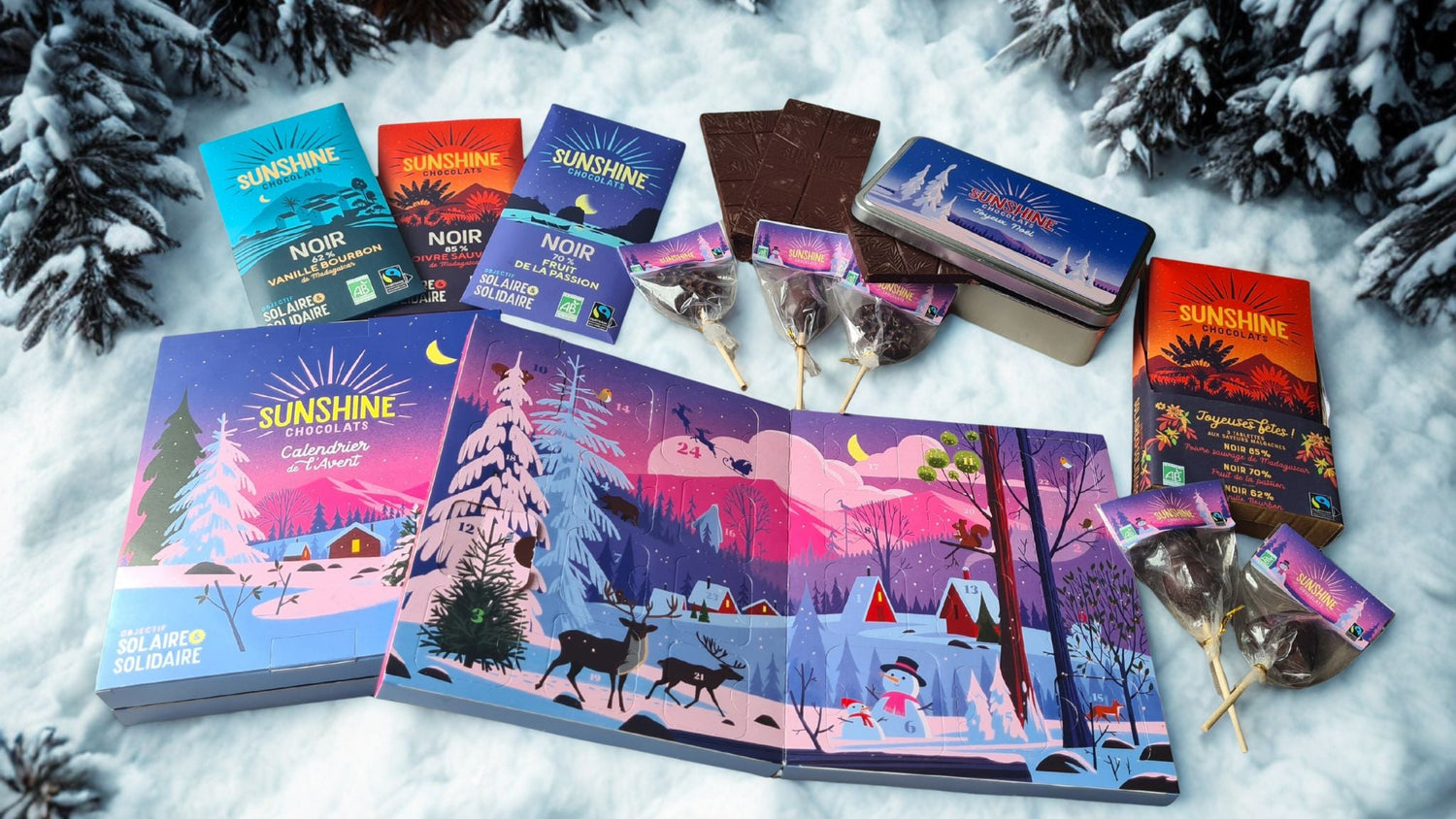 offre noel sunshine chocolats CSE et APE : calendrier de l'avent sucettes et tablettes